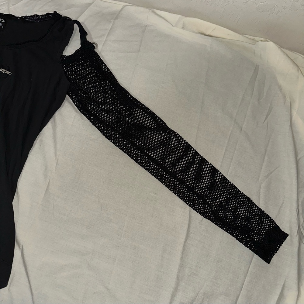 Tripp NYC Black Top with Mesh Sleeves & Front Zipper Design - Picture 13 of 16